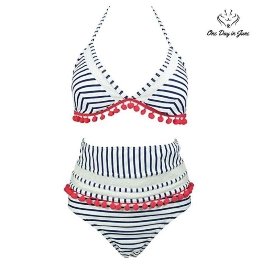 Moshengqi High Waist Tassel Bikini Size M